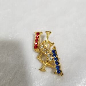 Alex and Ani gold tone USA pin red white blue stones 1.1427